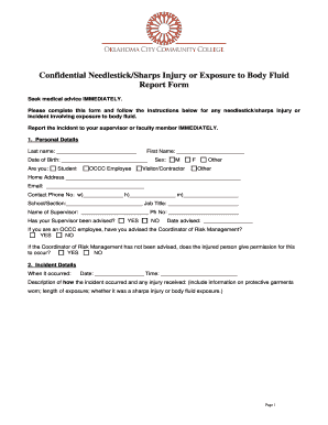 Needle Stick Injury Incident Report Sample  Form