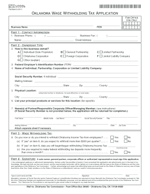 Oklahoma Wage Withholding Tax Application  Form
