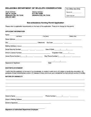 Application for Non Ambulatory Hunting Permit Oklahoma Odwc State Ok  Form