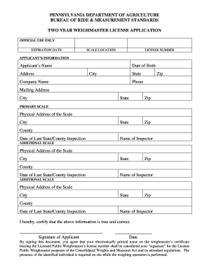 Pa Weighmaster License Application  Form
