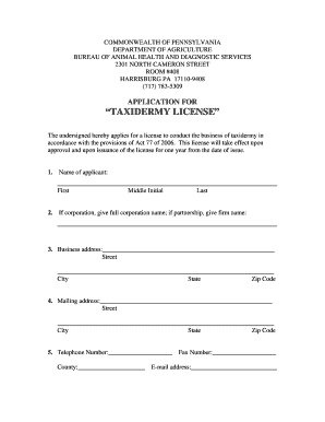 Pa Taxidermy License  Form