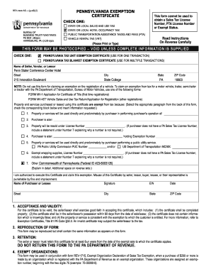 Pennsylvania Exemption Certificate  Form
