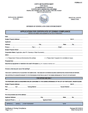 City of Pawtucket Zoning  Form