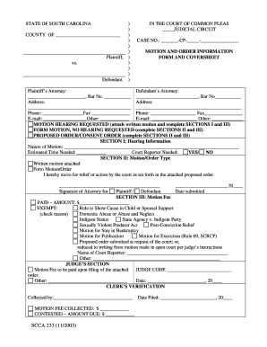 Sc Motion and Order Scca233  Form