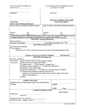 Motion Fee Info Form SCCA 233 1 DOC Adobe Designer Template Judicial State Sc