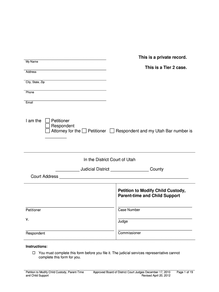  Petition to Modify Child Custody, Parent Time    Utah State Courts  Utcourts 2012