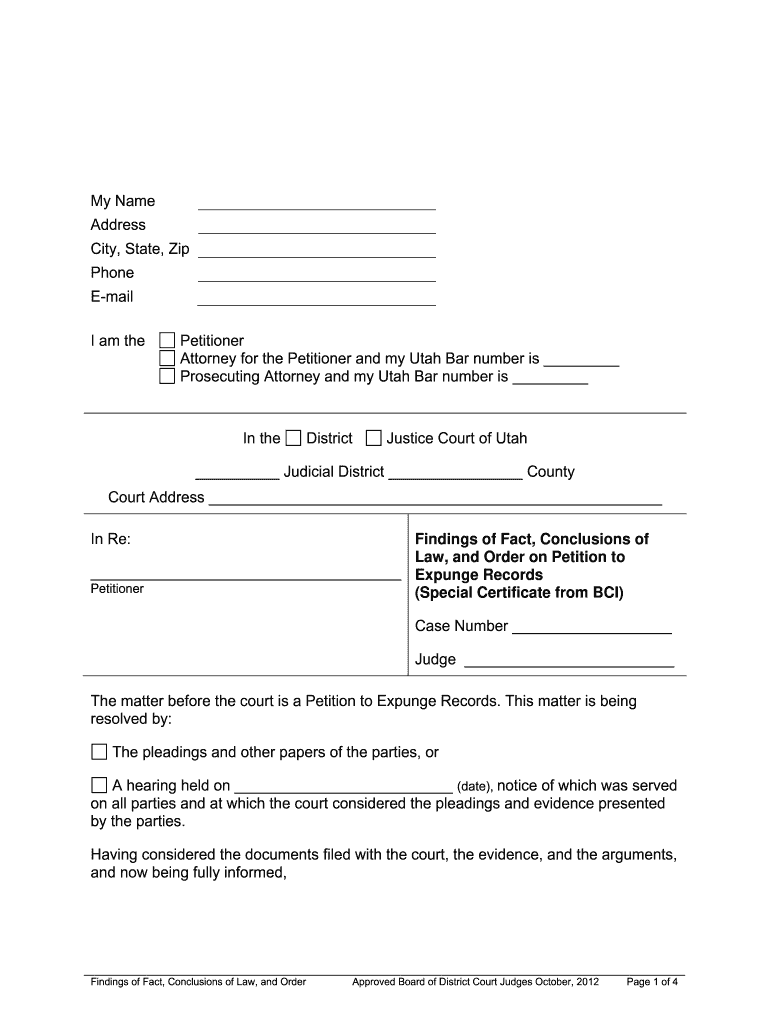  Findings of Fact, Conclusions of Law, and Order on Petition to Expunge Records Special Certificate from BCI  Utcourts 2012