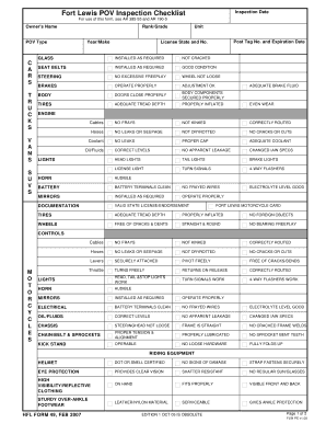 Fort Lewis POV Inspection Checklist  Form