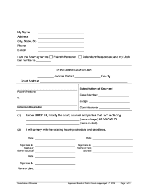 Substitution of Counsel Utah State Courts Utcourts  Form