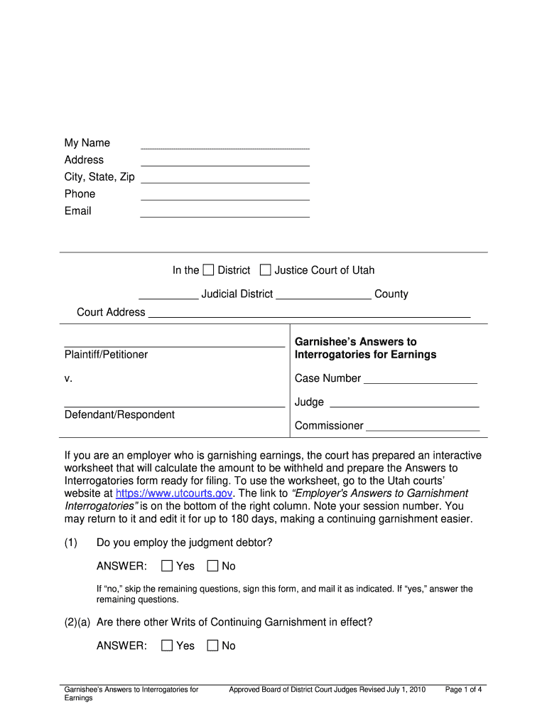  Answers to Interrogatories Sample  Form 2010