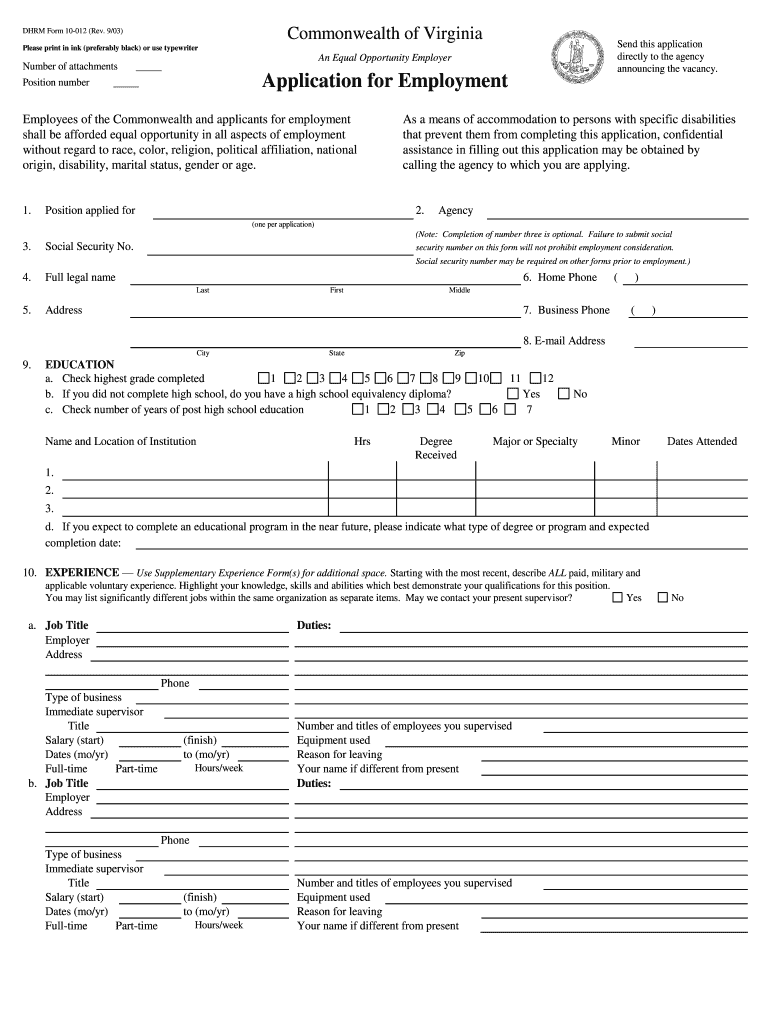 Application for Employment  Brcc  Form