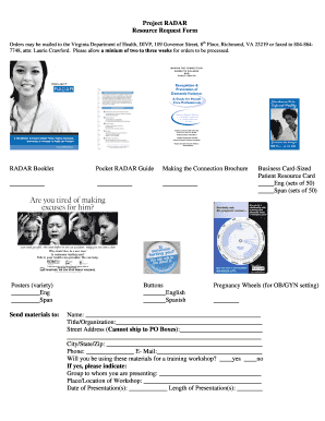 Project RADAR Virginia Department of Health Vdh Virginia  Form