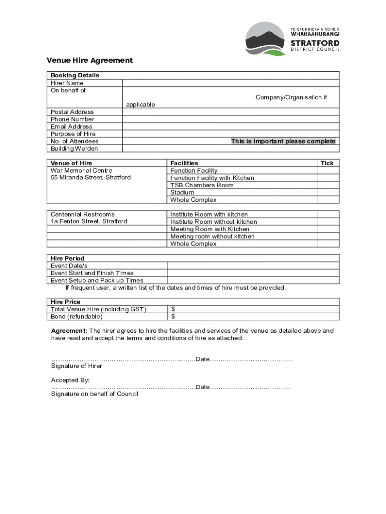 Venue Hire Agreement Template  Form