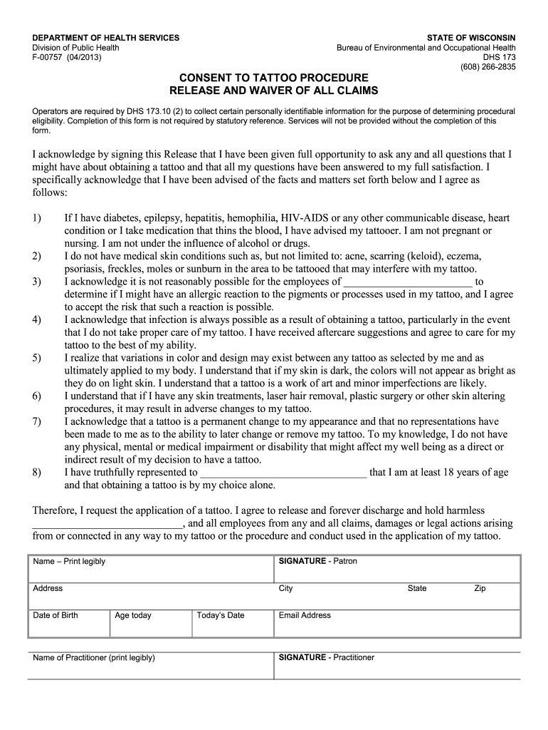 Wi Tattoo Waiver Form