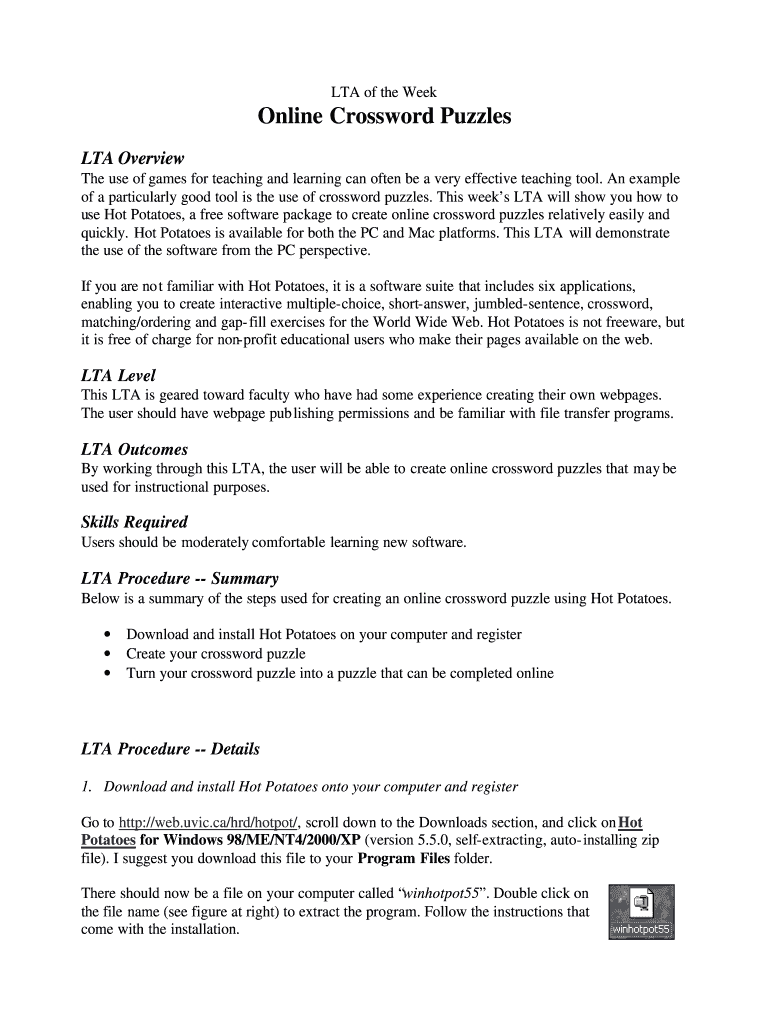 Fillable Crossword Puzzle  Form