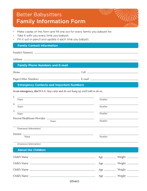 &quot;Better Babysitters Family Information Form&quot; Seattle Children&amp;#39;s Seattlechildrens