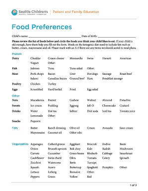 Food Preference Questionnaire  Form
