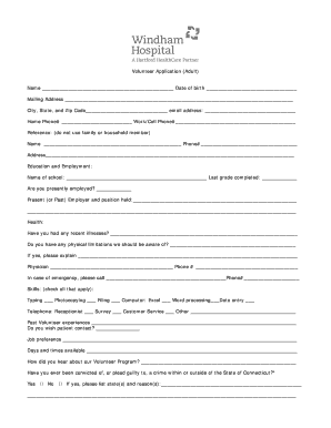 Hospital Volunteer Application  Form