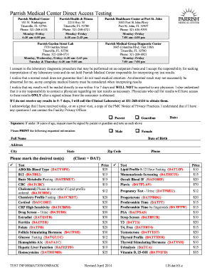 Parrish Medical Center Direct Access Testing Form