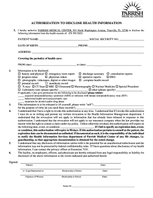 Health Information Release Form Parrish Medical Center