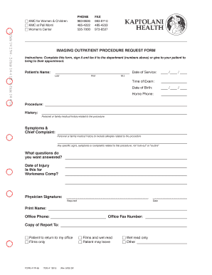  Outpatient Imaging Procedure Request Form Kapi&amp;#39;olani Medical Kapiolani 2009
