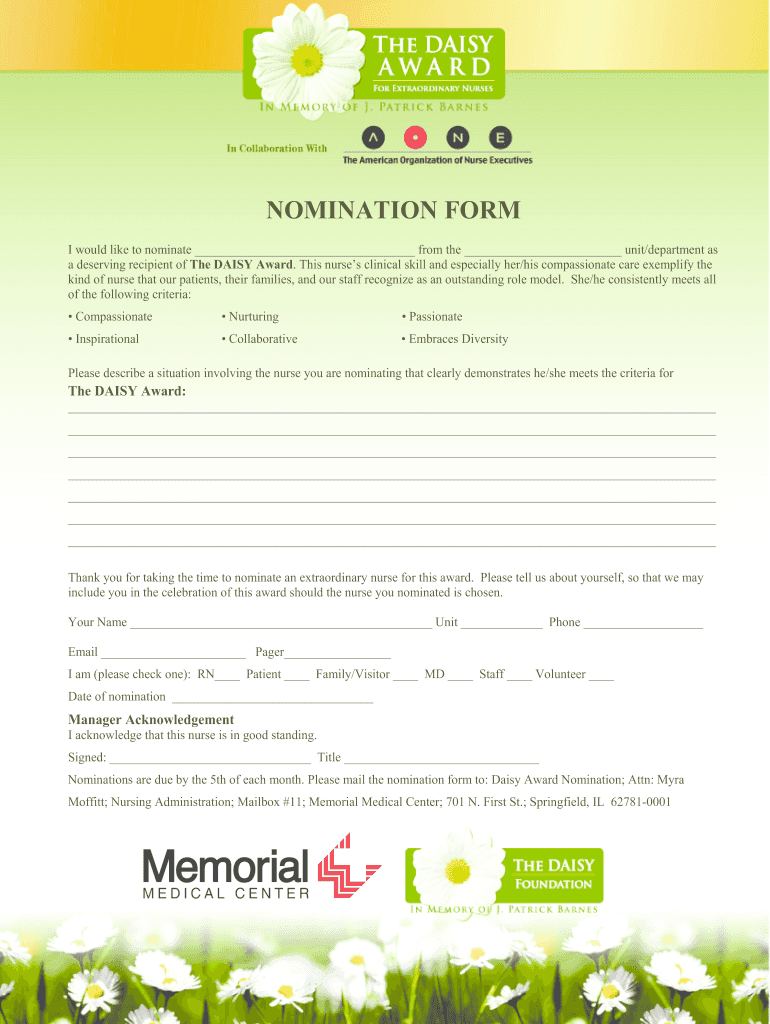 Ucsf Daisy Award Nomination Form