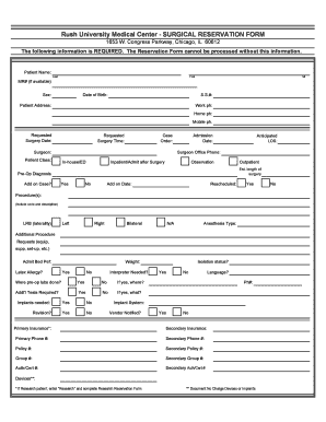 Surgical Reservation Form Rush University Medical Center Rush