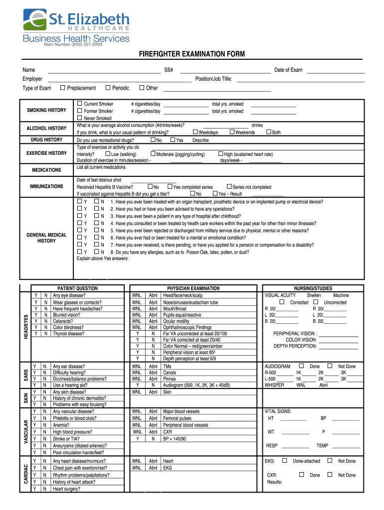 Firefighter Physical Exam Form