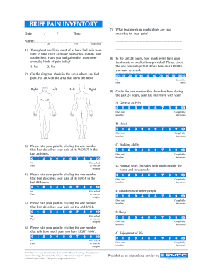 Brief Pain Inventory Endo Mc Uky  Form