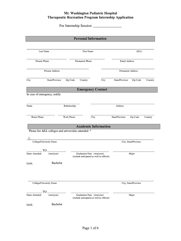 Mwph Therapeutic Recreation Application PDF Form