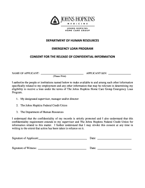 Johns Hopkins Emergency Loan  Form