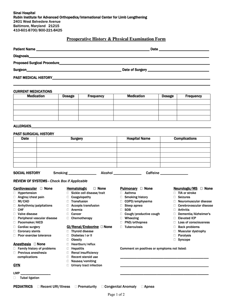 Free Printable History And Physical Template