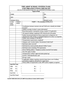 Army Pre Execution Checklist  Form