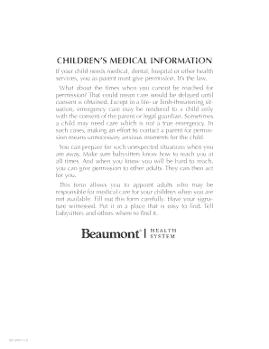 Children&amp;#39;s Medical Information Form William Beaumont Hospital Beaumont