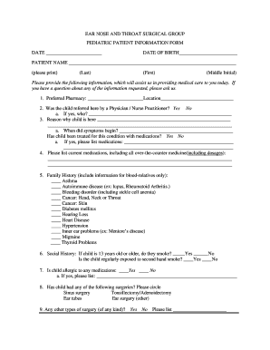 ENT Pediatric Medical History Form