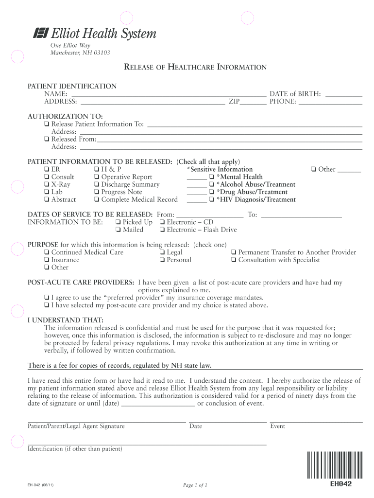 Get and Sign Elliot Hospital Records Resources Form 2011-2022