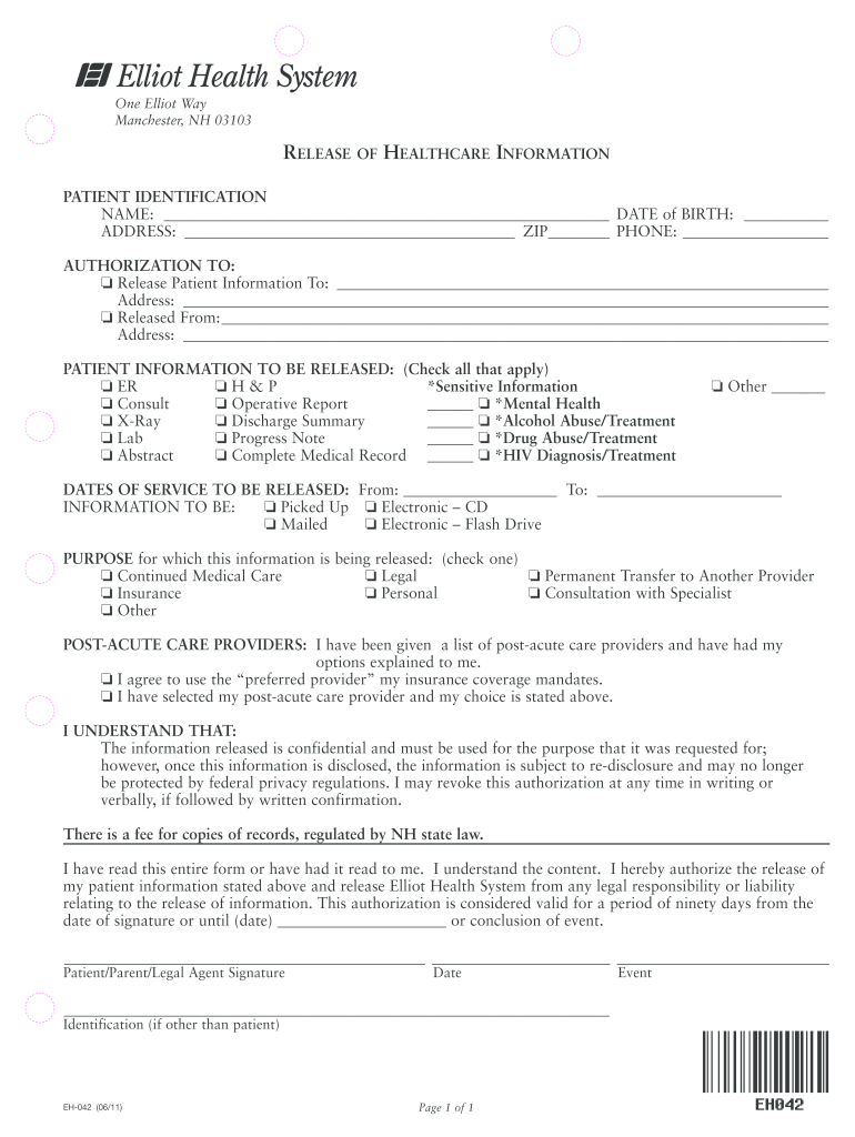  Elliot Hospital Records Resources Form 2011