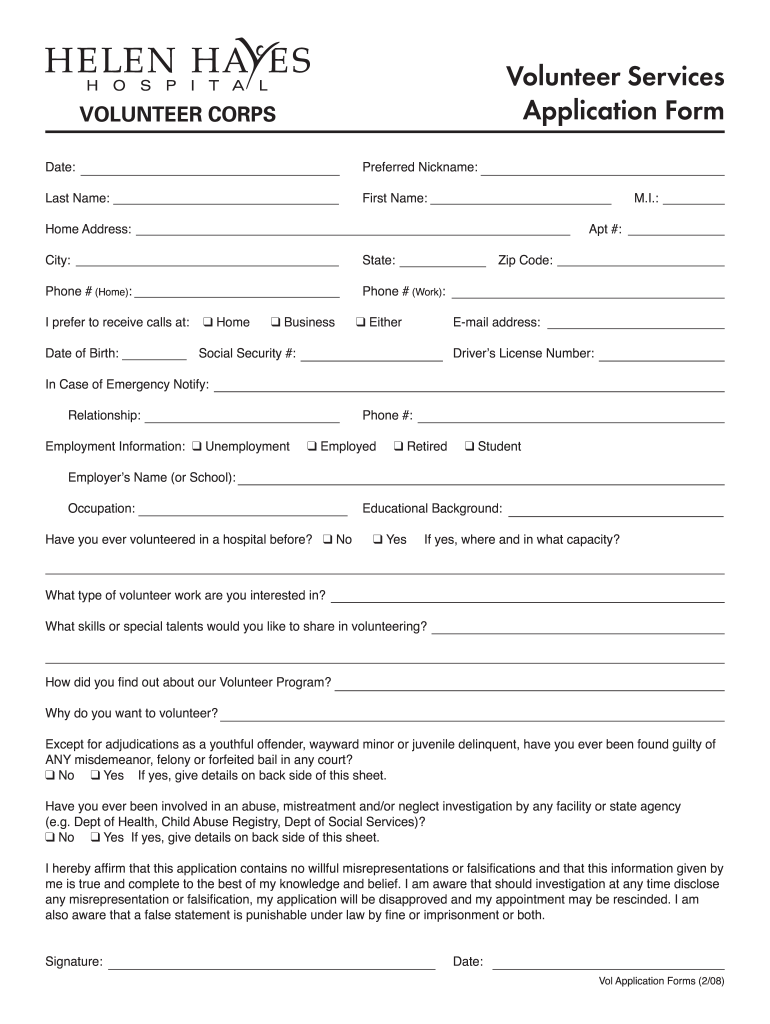  Hospital Application Form 2008-2024