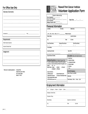 Roswell Park Volunteer Application  Form