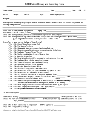 Mri Screening Form for Employees