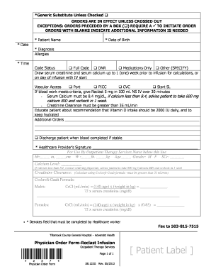 Order Template for Headache Infusion  Form