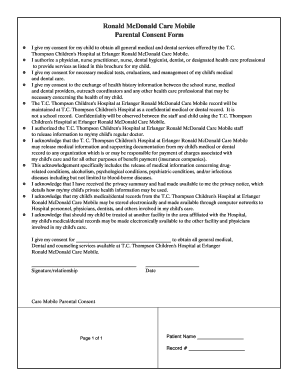 Parents Consent Letter for Work Mcdonalds  Form
