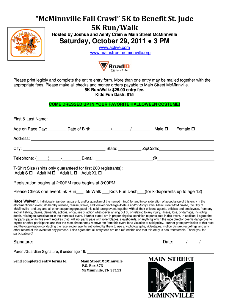 Printable 5k Registration Form