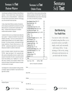 Sentara Self Test  Form