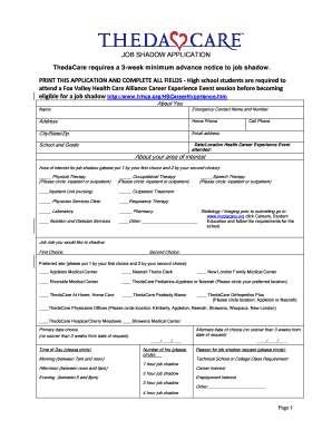 Thedacare Job Shadow  Form