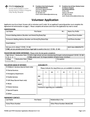 Providence Spokane Hospitals Volunteer Application Form