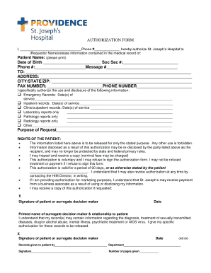 Request for Medical Records Request Form Providence Washington