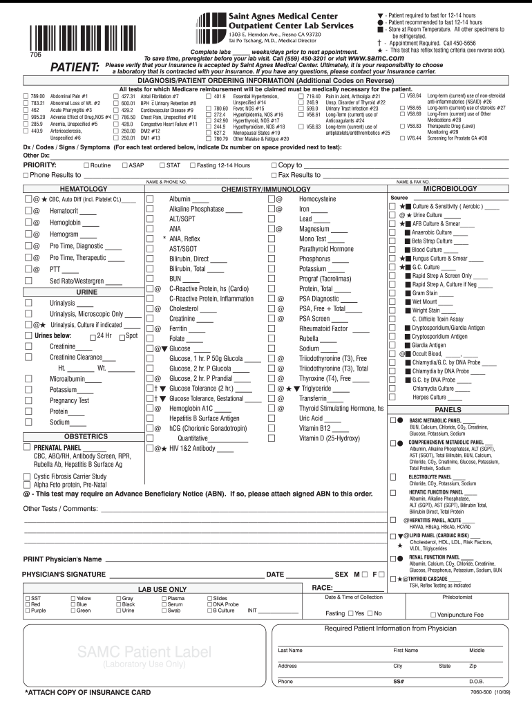  Geriatric Laboratory and Diagnostic Tests Forms 2009-2024