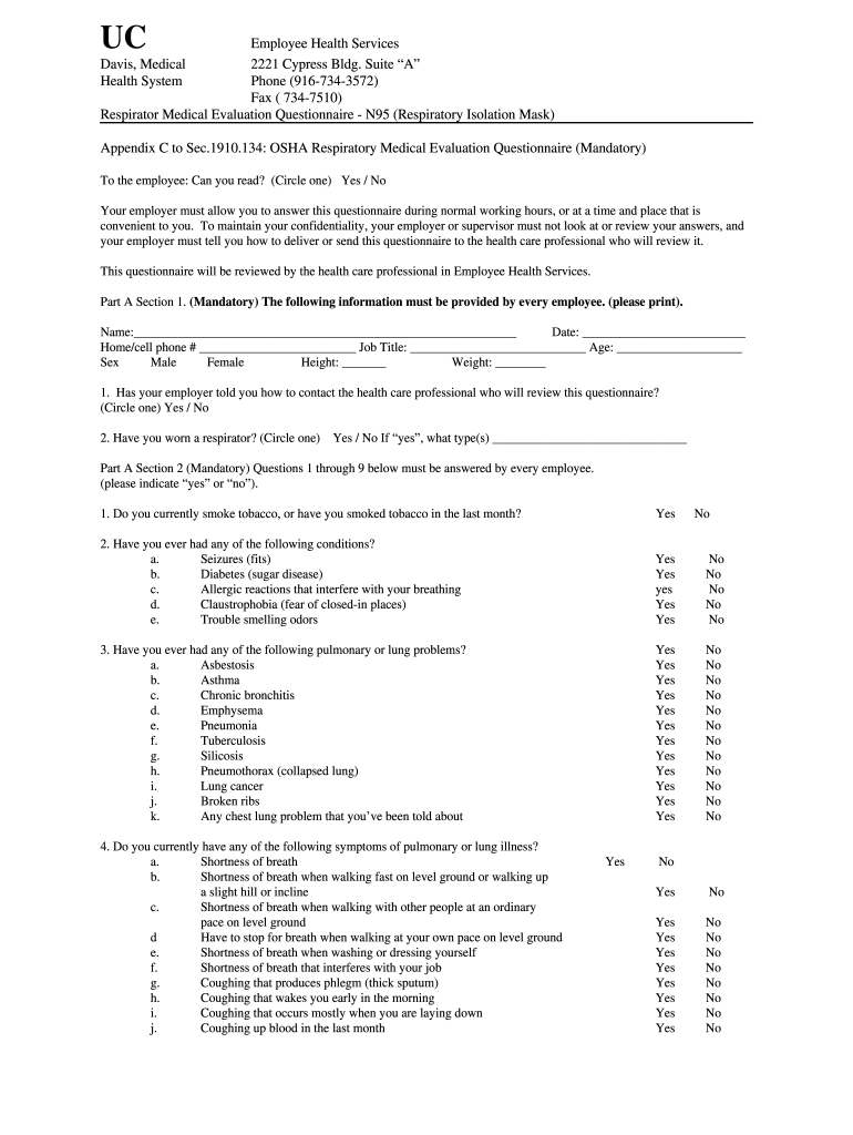 Osha Questionnaire PDF  Form