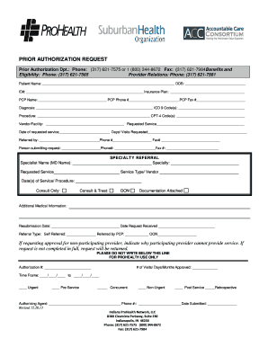 ProHealth Prior Authorization Request Form Community Health